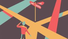 Graphic of a person choosing the path ahead to illustrate the article Developing Christian Character.