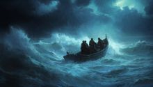 Graphic of a small boat in a storm to illustrate the article Jesus Calms the Storm.