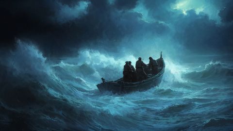 Graphic of a small boat in a storm to illustrate the article Jesus Calms the Storm.